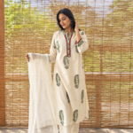Butter Color Cotton Mughal Block Printed Kurta Pant Set With Dupatta - Image 2