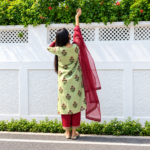 Olive Green Chanderi Silk Kurta Set - Image 3