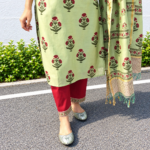 Olive Green Chanderi Silk Kurta Set - Image 5