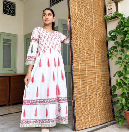 Floral Block Printed Dress by Ethnic Crafts