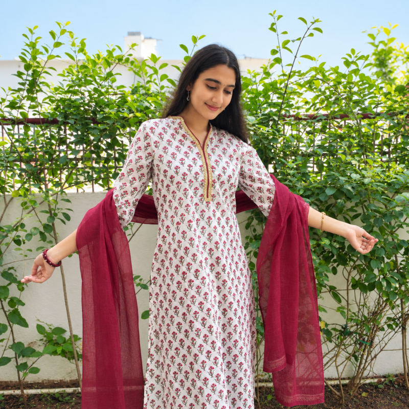 Buti Printed Straight Kurta Set by Ethnic Crafts