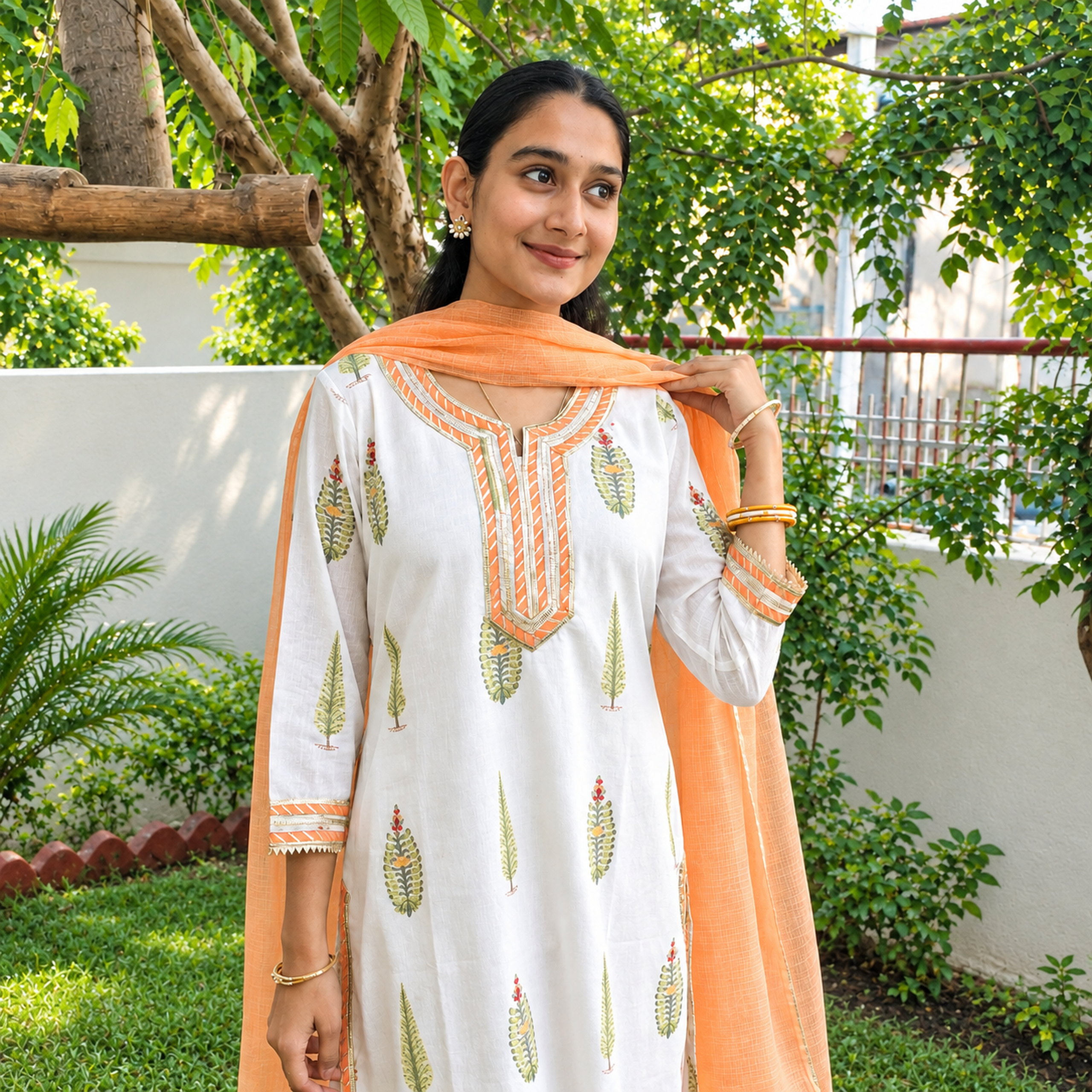 Block Printed Fresh Peach Kurta Set Block Printed Fresh Peach Kurta Set by Ethnic Crafts
