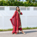 Olive Green Chanderi Silk Kurta Set - Image 2
