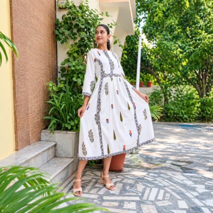 Mughal Garden Block Printed Dress by Ethnic Crafts