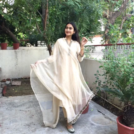 Beige Color Chanderi Silk Kurta Set