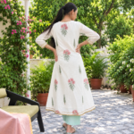 Off White Block Print Anarkali With Gotta Lace Neckline - Image 6