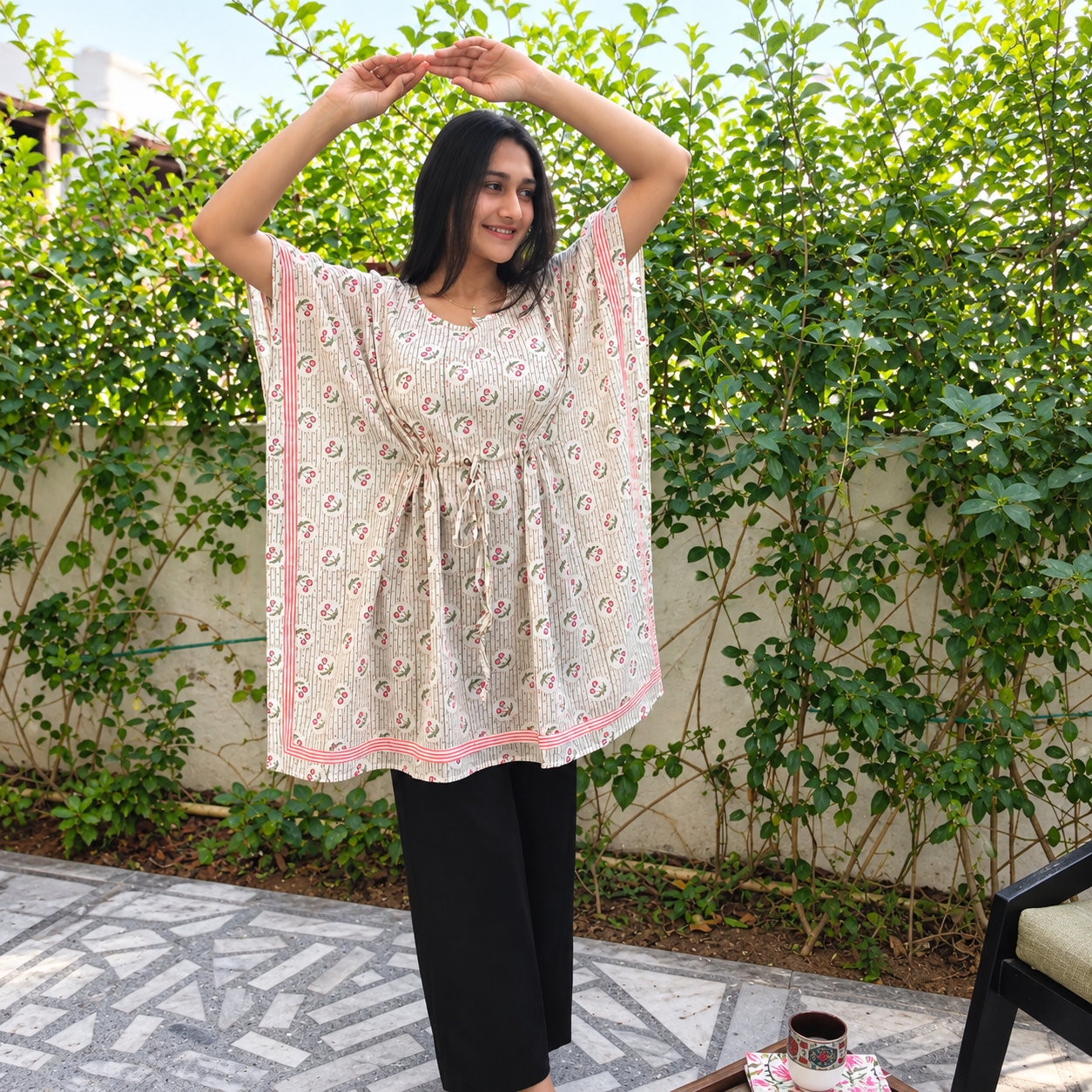 ChatGPT Image Sep 16, 2026, 10_38_13 PM Women Block Printed Short Kaftan/ Bathrobe/ Beach Cover Up Night - Image 1