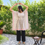 Women Block Printed Short Kaftan/ Bathrobe/ Beach Cover Up Night - Image 2