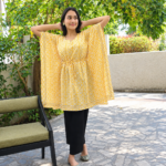 Women Block Printed Short Kaftan Yellow
