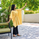Women Block Printed Short Kaftan Yellow - Image 2