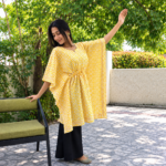 Women Block Printed Short Kaftan Yellow - Image 3